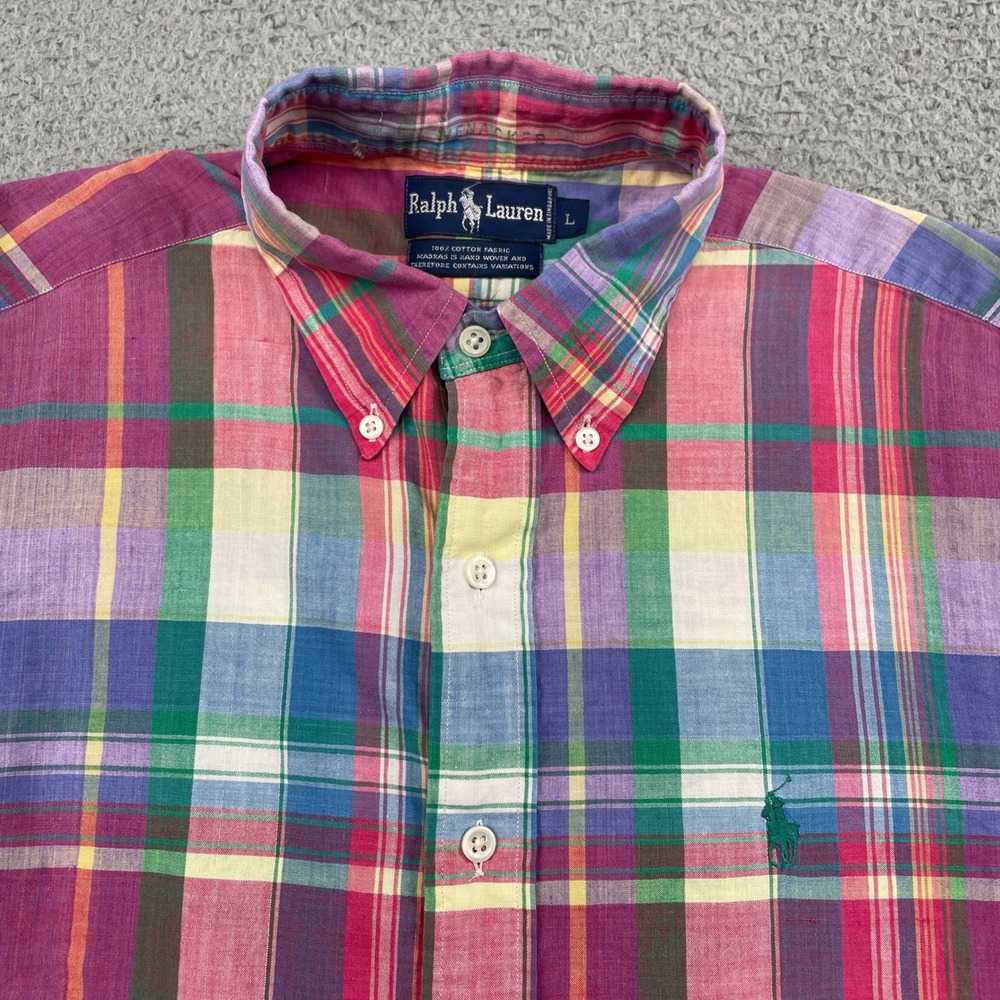 Ralph Lauren Button Down Mens L Multi Color Madras Plaid Long Sleeve Pony Logo